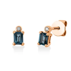 Ohrstecker aus 750 Rotgold 2 Topase 0,53ct London Blue 2 Brillanten 0,02ct TW-SI