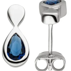 Ohrstecker aus 925 Silber rhodiniert mit Glassteinen Tropfen blau Ohrringe