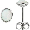 Ohrstecker aus 925 Silber rhodiniert mit Opal-Imitationen oval mit Schimmer