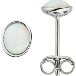 Ohrstecker aus 925 Silber rhodiniert mit Opal-Imitationen oval mit Schimmer
