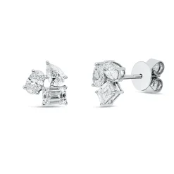 Ohrstecker aus 750 Weißgold 6 Diamanten Fanatsy-Schliff 1,38ct F-FVSI 8,8x8,3mm