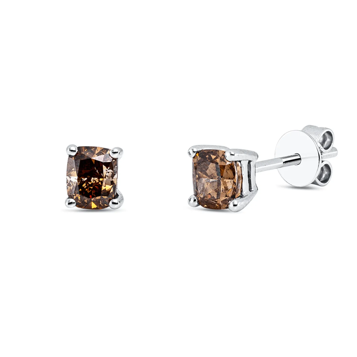 Ohrstecker aus 750 Weißgold 2 Diamanten Kissen-Schliff 0,71ct braun 4,9x4,5mm
