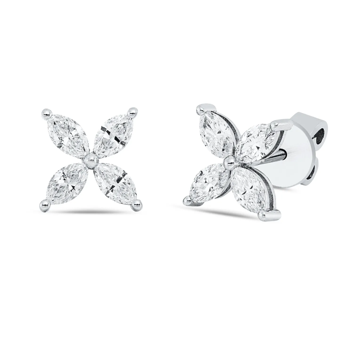 Ohrstecker aus 750 Weißgold 8 Diamanten Navette-Schliff 0,72ct F-SI 8x8,3mm