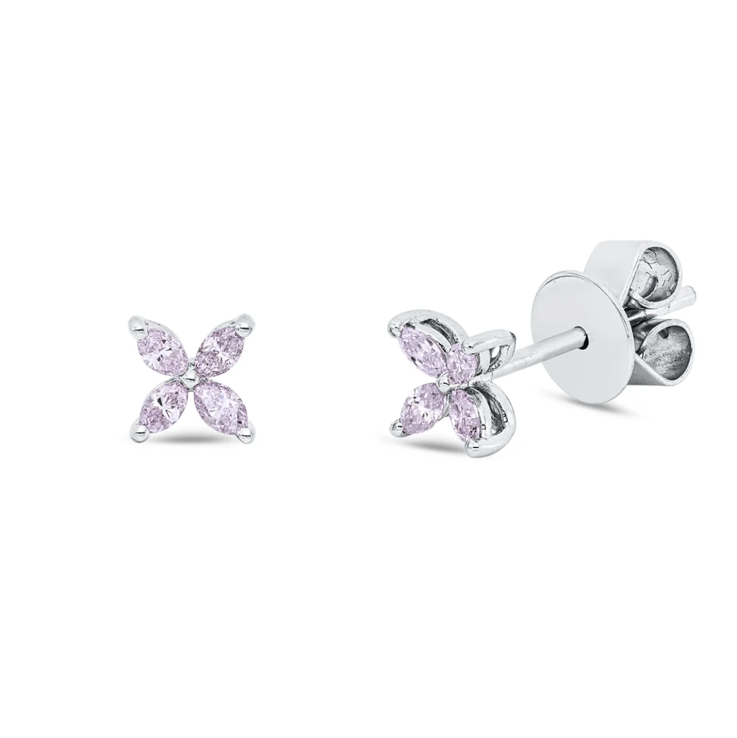 Ohrstecker aus 750 Weißgold 8 Diamanten Navette-Schliff 0,24ct pink 4,7x4,7mm