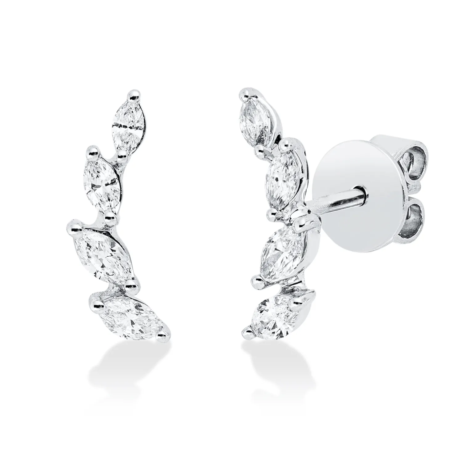 Ohrstecker aus 750 Weißgold 8 Diamanten Navette-Schliff 0,46ct TW-PI 13,7x4,7mm