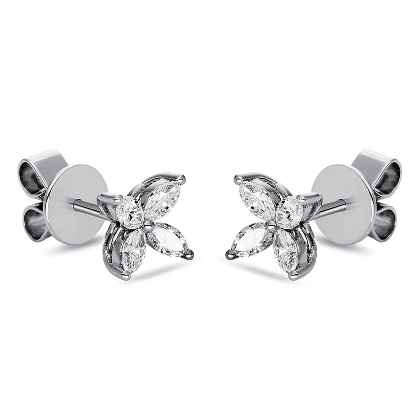 Ohrstecker aus 750 Weißgold 8 Diamanten Navette-Schliff 0,49ct TW-VSI 6,3x6,3mm