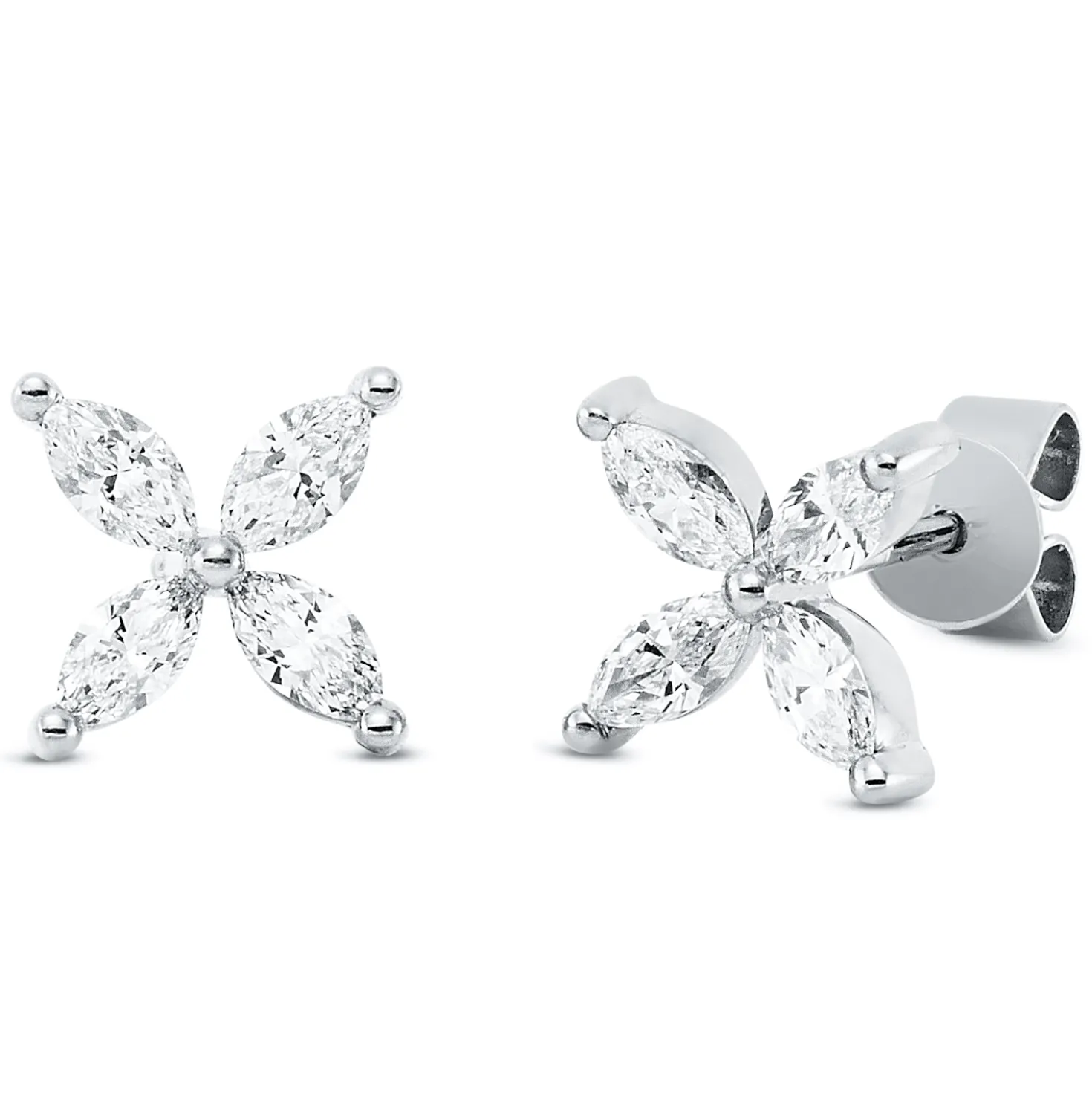 Ohrstecker aus 750 Weißgold 8 Diamanten Navette-Schliff 0,58ct TW-VSI 7,6x7,6mm