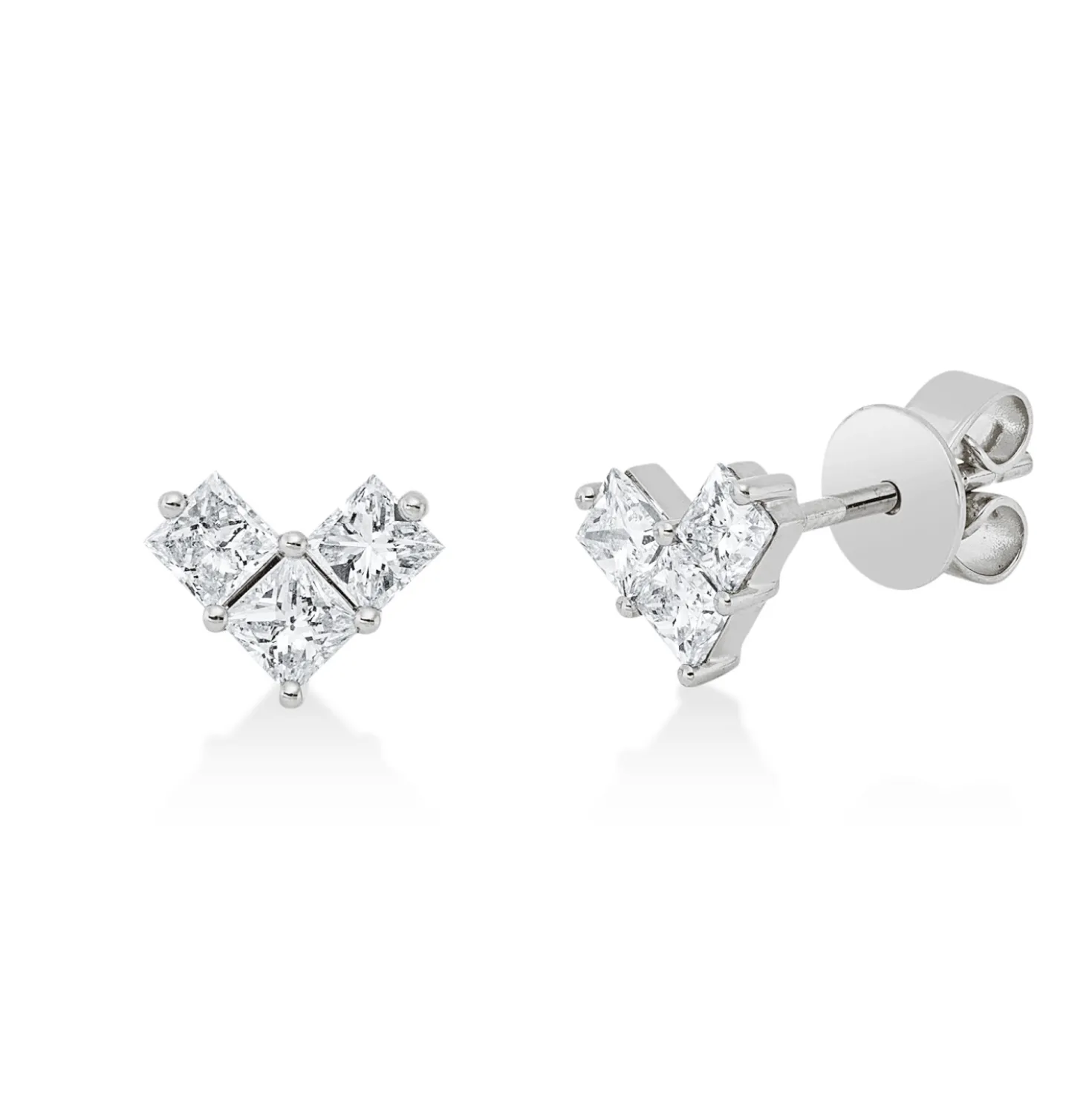 Ohrstecker aus 750 Weißgold 6 Diamanten Prinzess-Schliff 0,68ct TW-SI 5,5x6,9mm