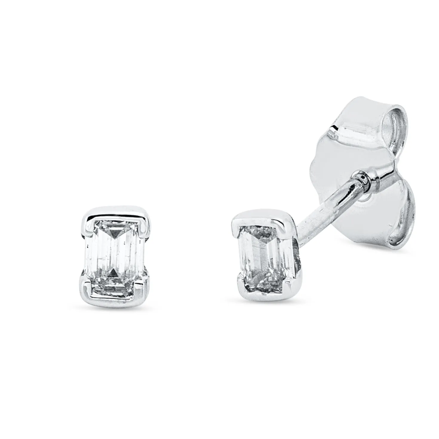 Ohrstecker aus 750 Weißgold 2 Diamanten Smaragd-Schliff 0,22ct TW-SI 3,7x2,6mm