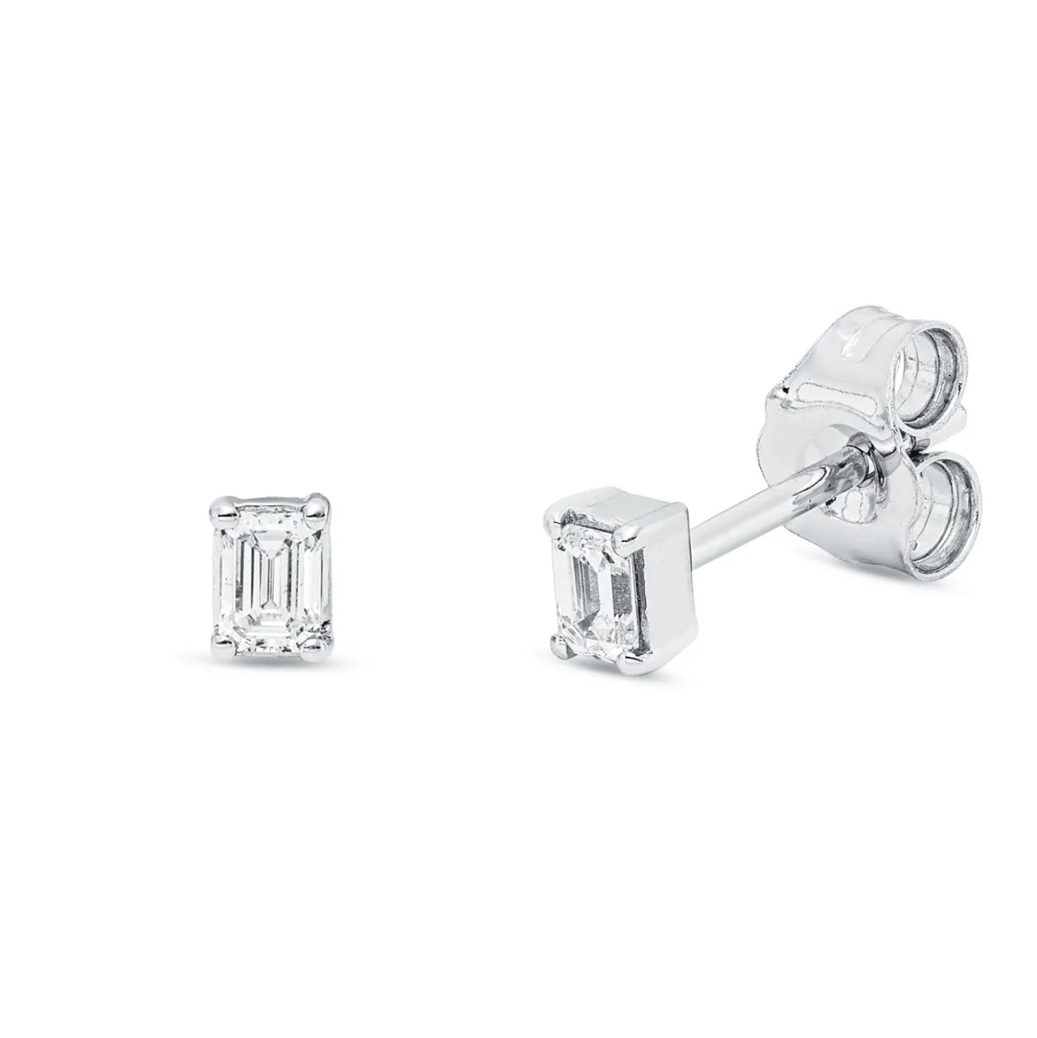 Ohrstecker aus 750 Weißgold 2 Diamanten Smaragd-Schliff 0,16ct TW-SI 3,6x2,7mm