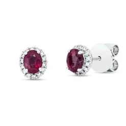 Ohrstecker aus 750 Weißgold 2 Rubine 1,1ct rot 28 Brillanten 0,1ct TW-SI 6,8x6mm