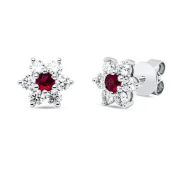 Ohrstecker aus 750 Weißgold 2 Rubine 0,22ct rot 12 Brillanten 0,73ct TW-VSI/SI