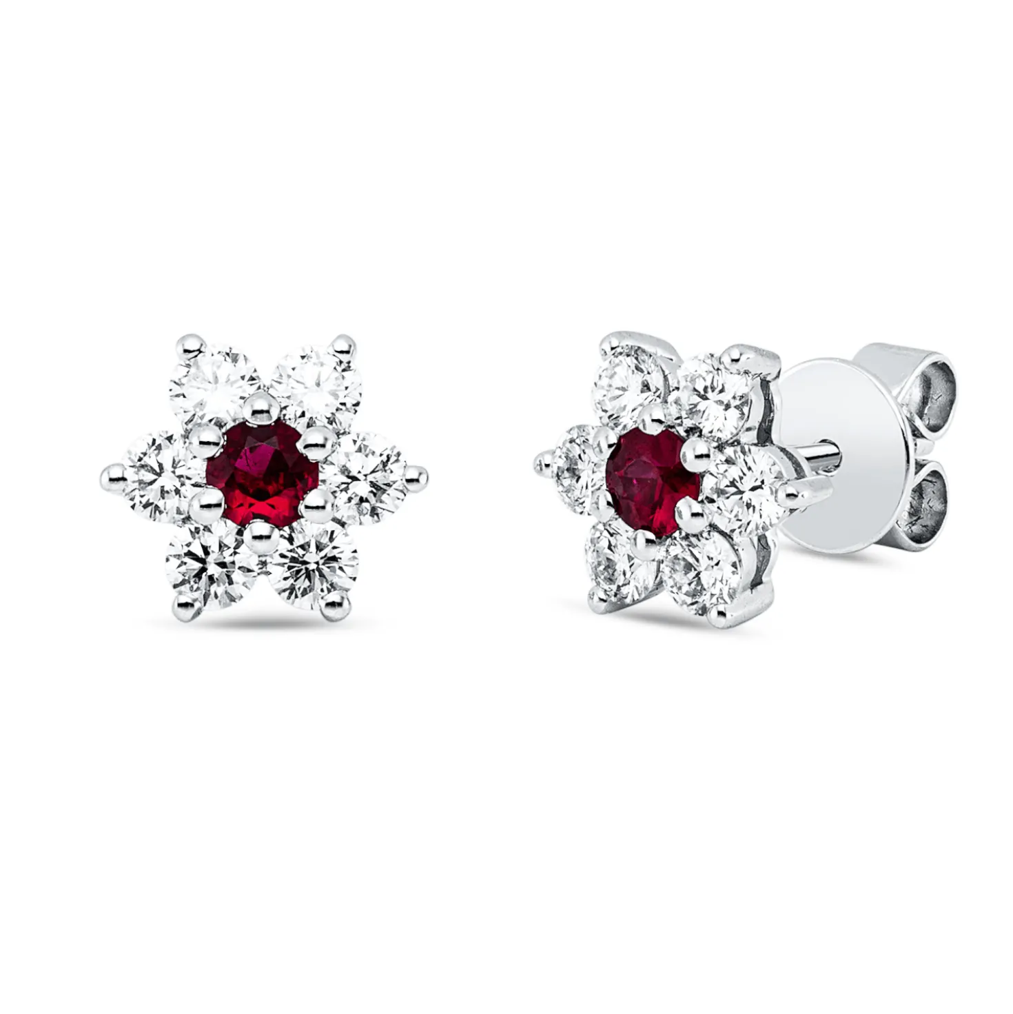 Ohrstecker aus 750 Weißgold 2 Rubine 0,22ct rot 12 Brillanten 0,73ct TW-VSI/SI
