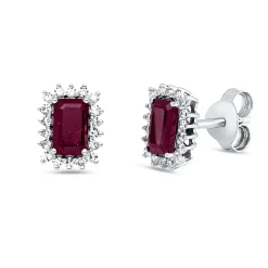 Ohrstecker aus 750 Weißgold 2 Rubine 1ct rot 36 Diamanten 0,14ct TW-SI 7,7x5,8mm