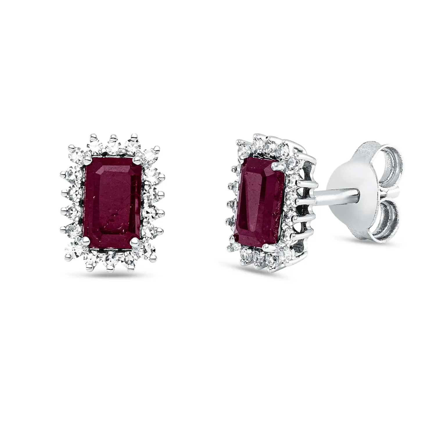 Ohrstecker aus 750 Weißgold 2 Rubine 1ct rot 36 Diamanten 0,14ct TW-SI 7,7x5,8mm