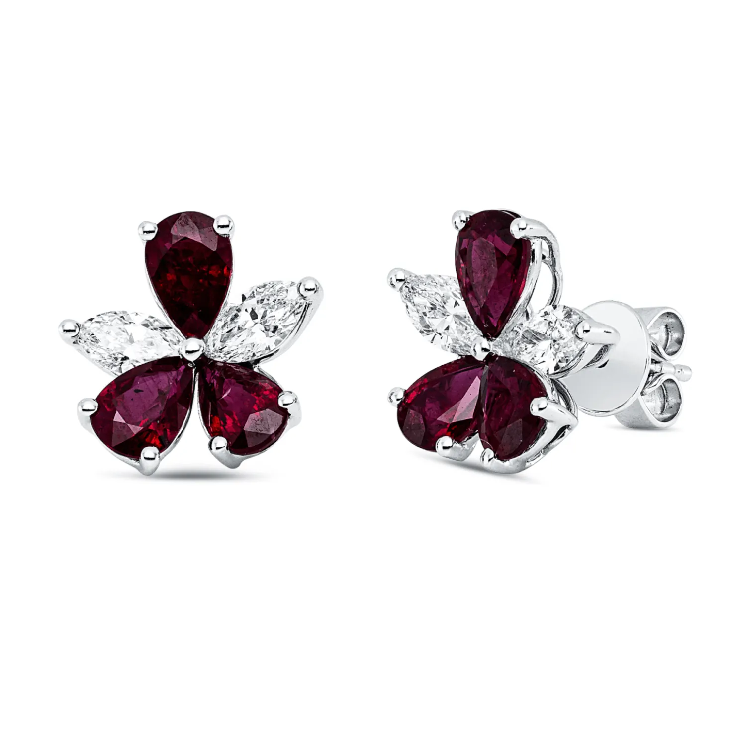 Ohrstecker aus 750 Weißgold 6 Rubine 3,03ct rot mit Diamanten 12,1x12,3mm