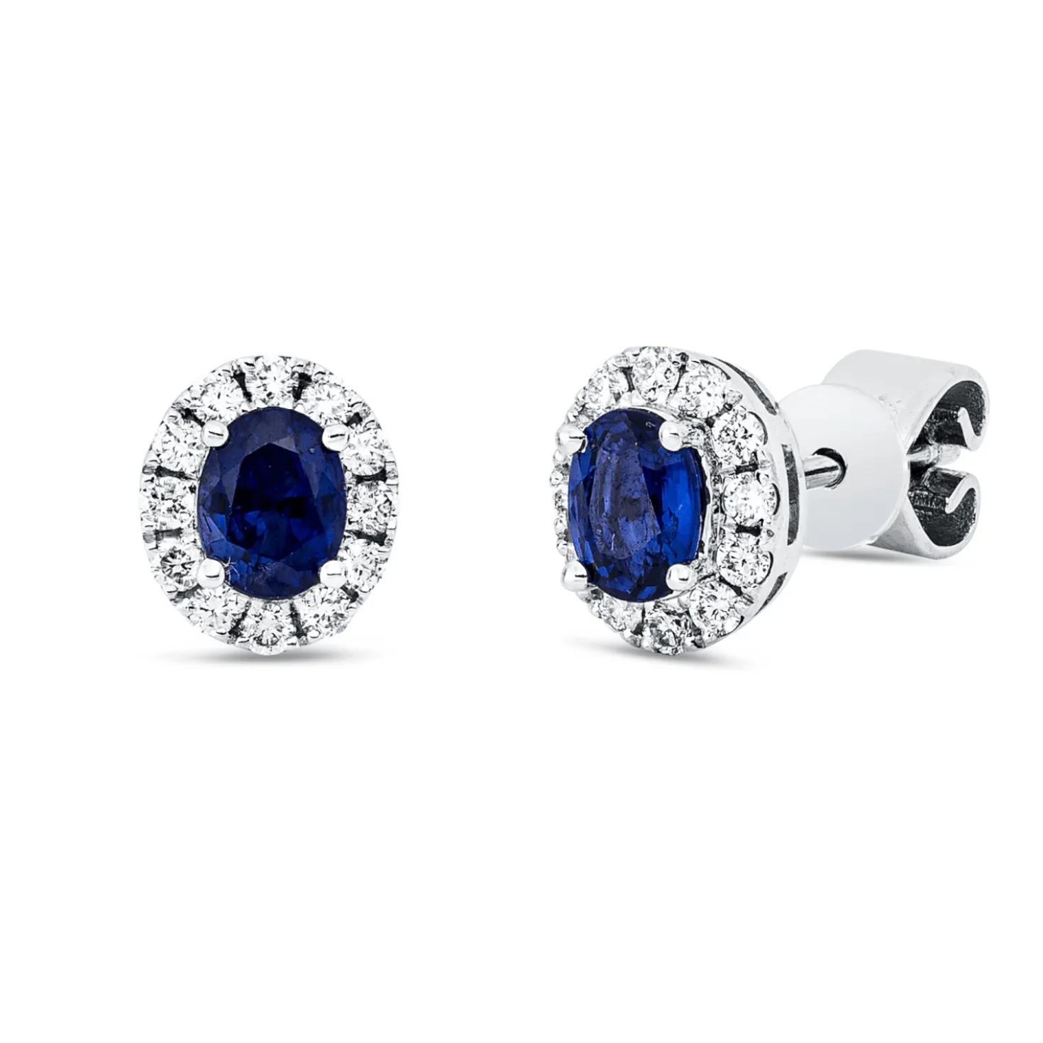 Ohrstecker aus 750 Weißgold 2 Saphire 0,65ct blau 24 Brillanten 0,2ct TW-SI 7x6mm