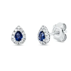 Ohrstecker aus 750 Weißgold 2 Saphire 0,35ct blau 22 Brillanten 0,15ct TW-VSI