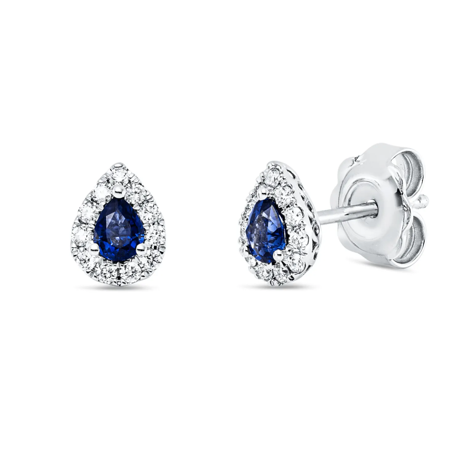 Ohrstecker aus 750 Weißgold 2 Saphire 0,35ct blau 22 Brillanten 0,15ct TW-VSI