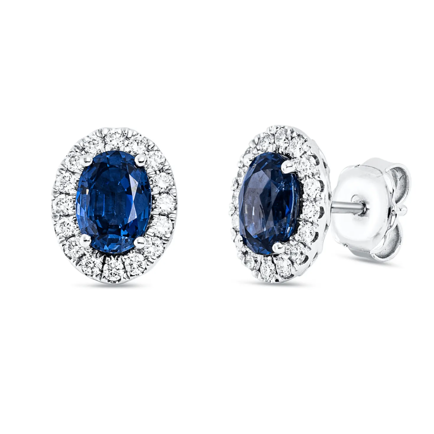 Ohrstecker aus 750 Weißgold 2 Saphire 2,21ct blau 32 Brillanten 0,38ct TW-VSI