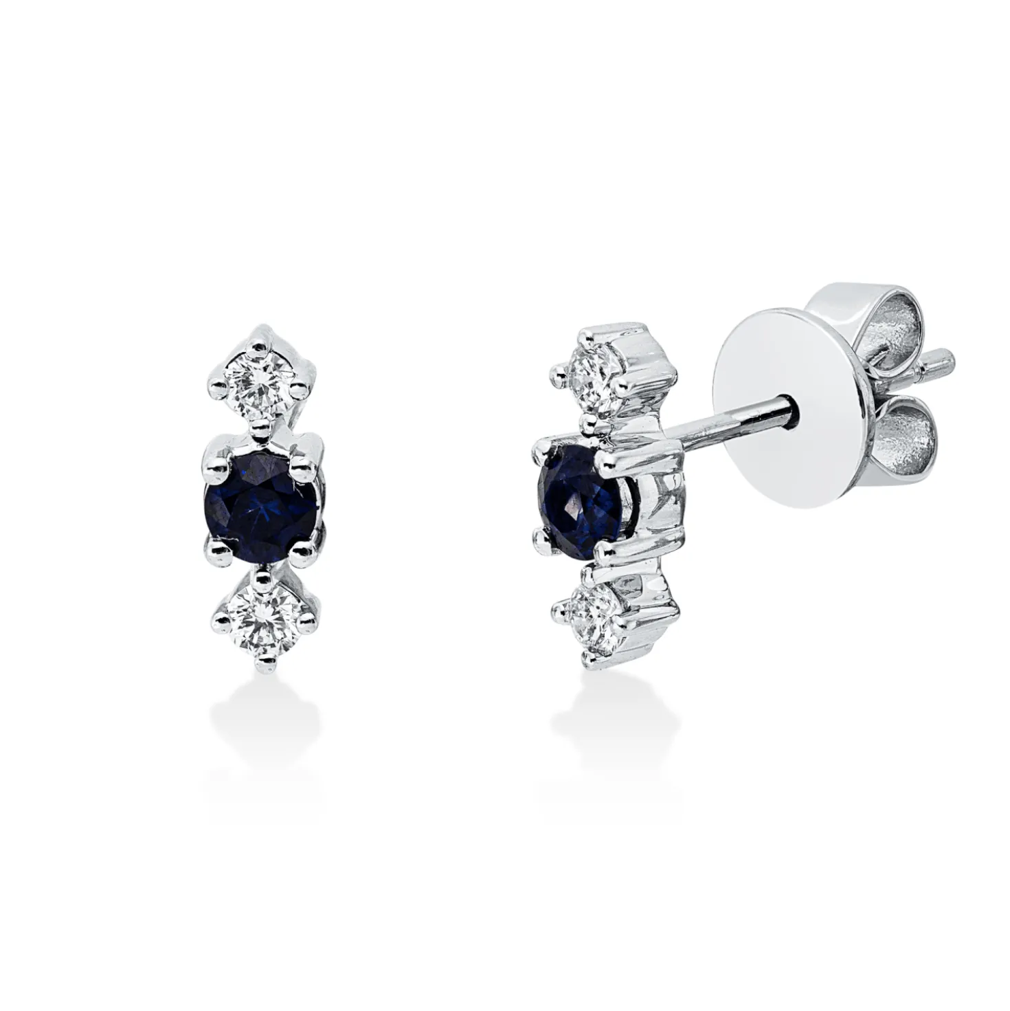 Ohrstecker aus 750 Weißgold 2 Saphire 0,27ct blau 4 Brillanten 0,13ct W-SI 9x3mm