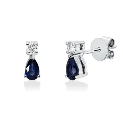 Ohrstecker aus 750 Weißgold 2 Saphire 0,48ct blau 2 Brillanten 0,11ct W-SI 8x3,3mm