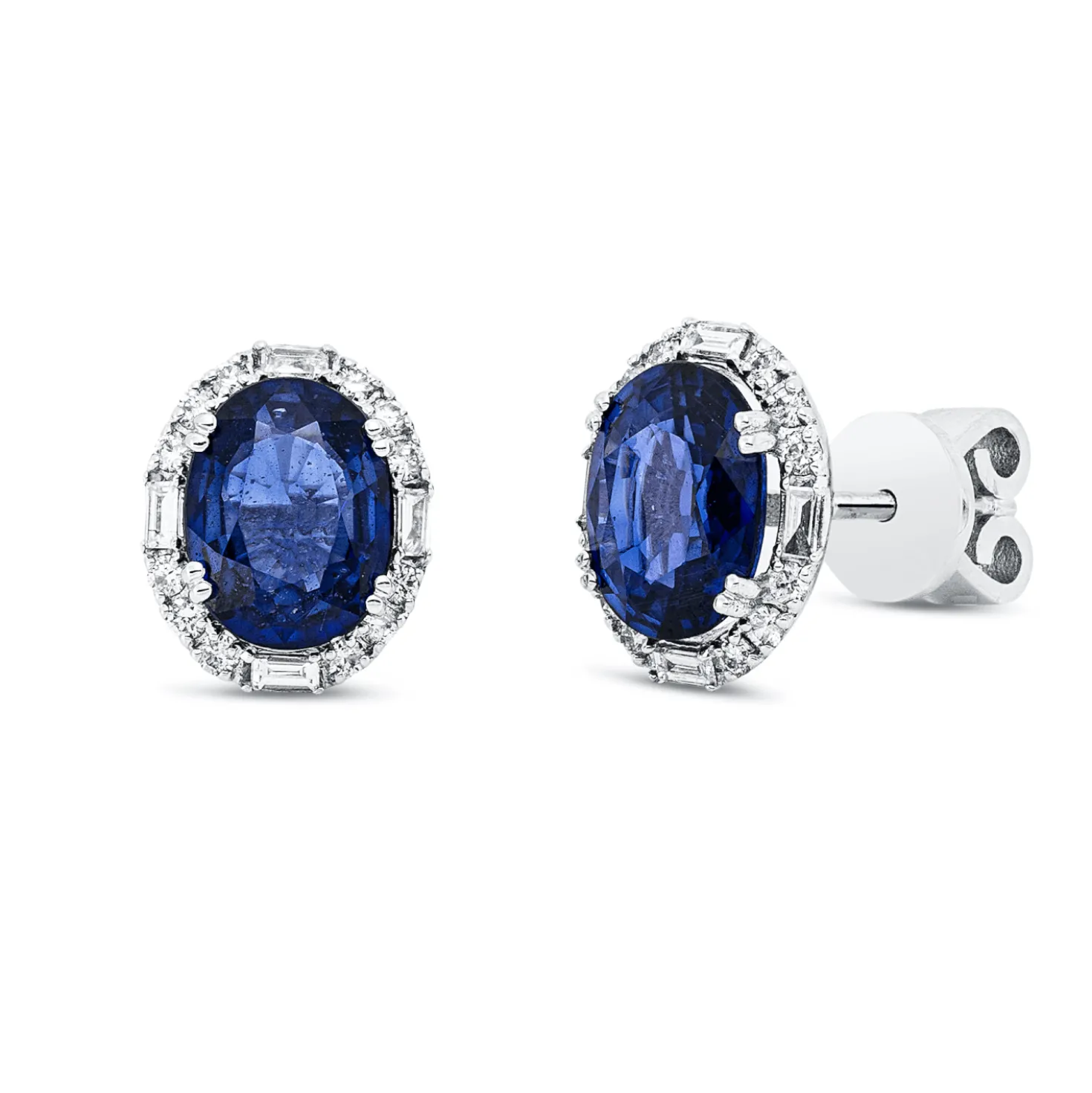 Ohrstecker aus 750 Weißgold 2 Saphire 2,68ct blau 32 Diamanten 0,28ct 10x8,3mm