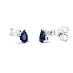 Ohrstecker aus 750 Weißgold 2 Saphire 0,5ct blau mit Diamanten 5,5x7,7mm