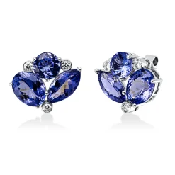 Ohrstecker aus 750 Weißgold 6 Tansanite 6,85ct blau 6 Brillanten 0,18ct F-VSI