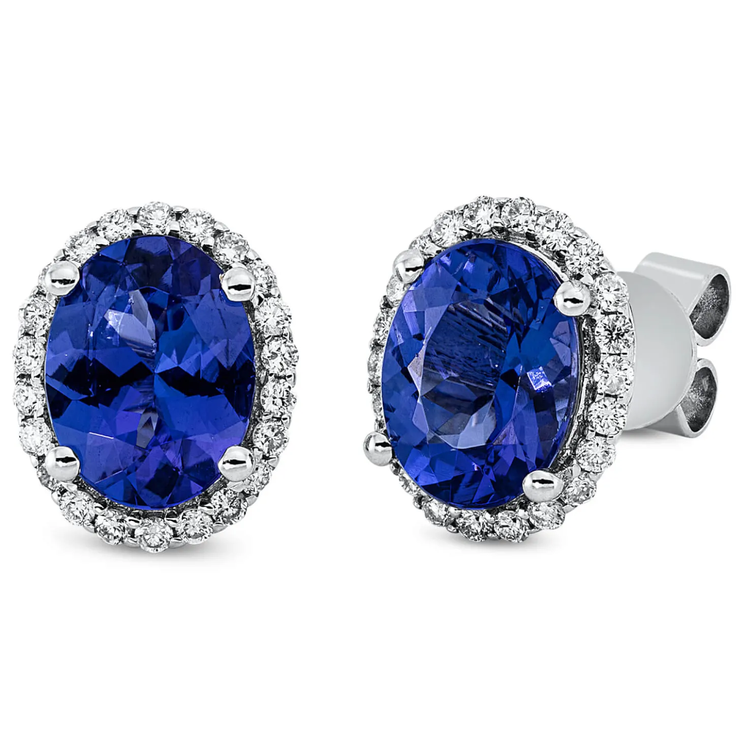 Ohrstecker aus 585 Weißgold 2 Tansanite 3,9ct blau 44 Brillanten 0,32ct TW-SI