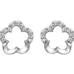 Ohrstecker Blume Blumen aus 925 Silber matt 22 Zirkonia Ohrringe Ohrschmuck