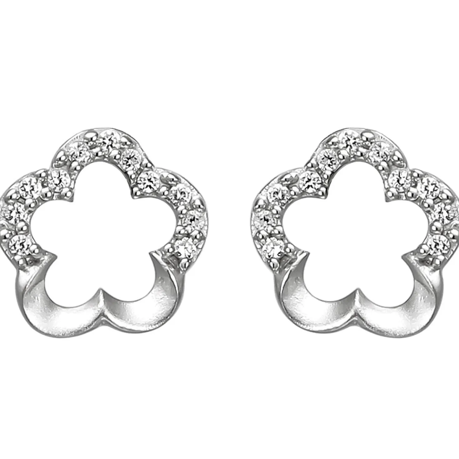 Ohrstecker Blume Blumen aus 925 Silber matt 22 Zirkonia Ohrringe Ohrschmuck