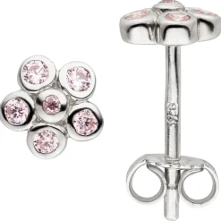 Ohrstecker Blume Blumen aus 925 Silber mit 12 Zirkonia rosa Ohrringe Ohrschmuck