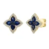 Ohrstecker Blumen aus 750 Gelbgold 10 Saphire 2,04ct blau 64 Brillanten 0,4ct TW-SI