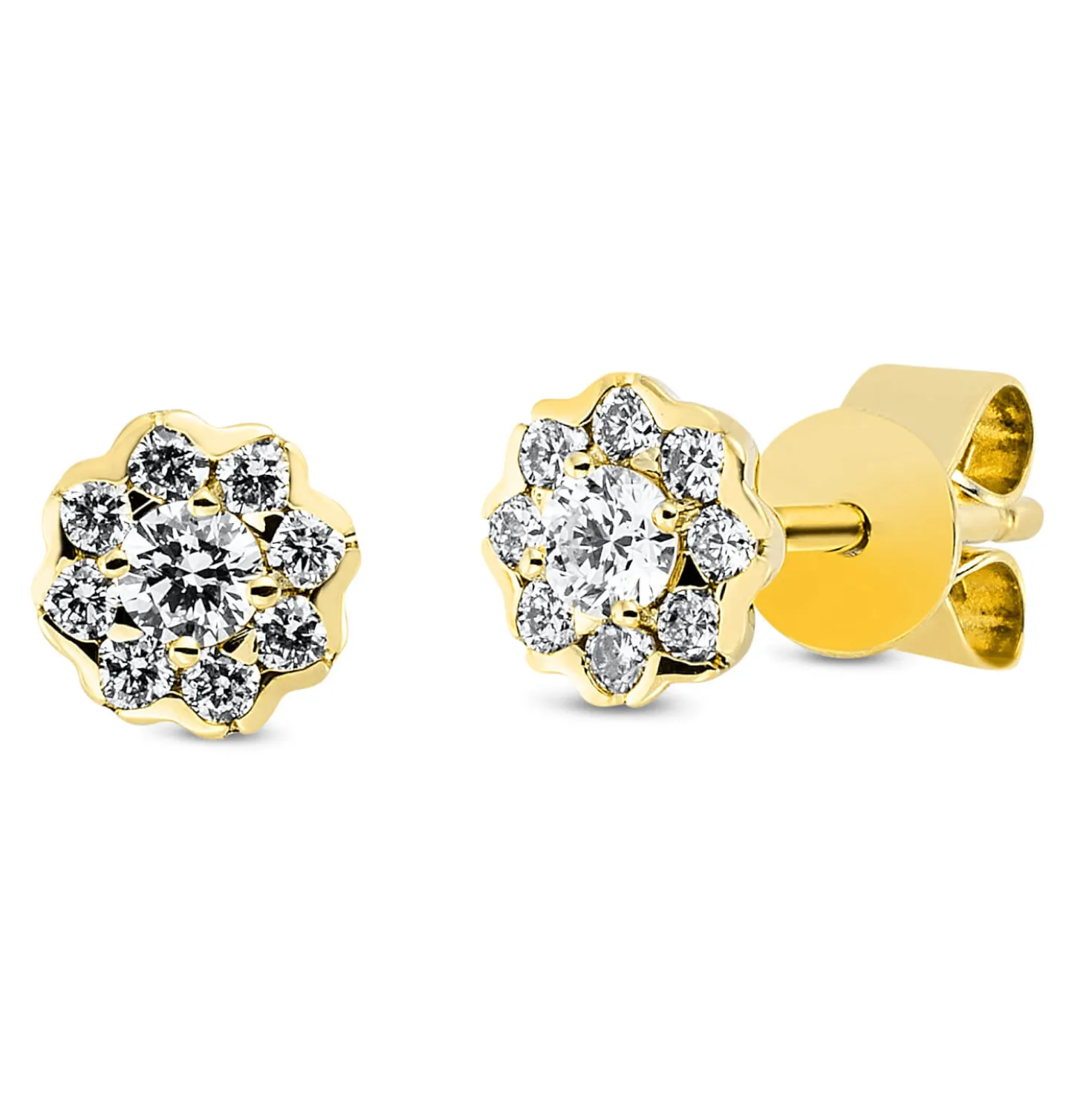 Ohrstecker Blumen aus 750 Gold Gelbgold 18 Brillanten 0,22ct TW-SI Ø5,1mm