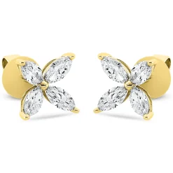 Ohrstecker Blumen 750 Gelbgold 8 Diamanten Navette-Schliff 1,29ct TW-SI 9,2x9,2mm