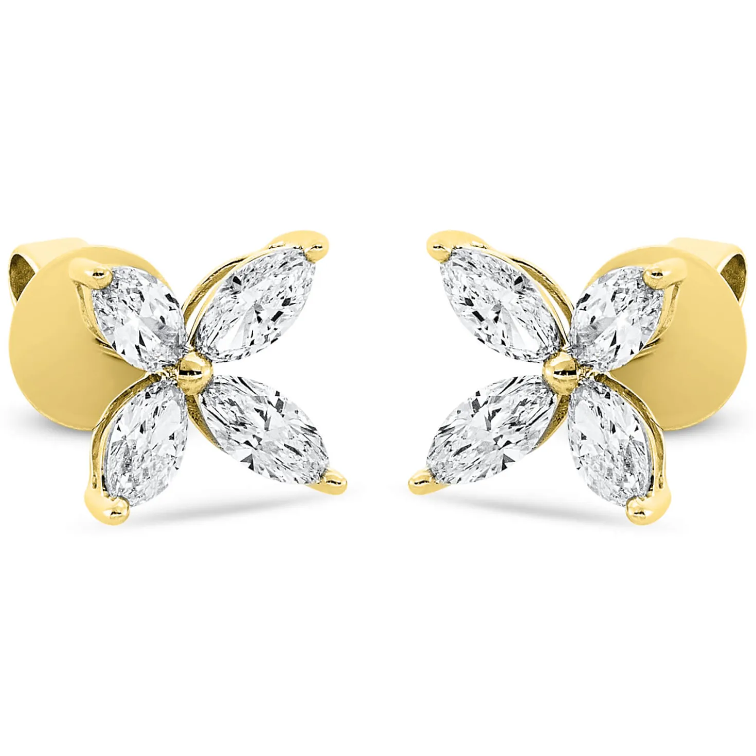 Ohrstecker Blumen 750 Gelbgold 8 Diamanten Navette-Schliff 1,29ct TW-SI 9,2x9,2mm
