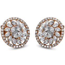 Ohrstecker Blumen im Kreis aus 750 Rotgold 98 Diamanten 1,58ct TW-SI Ø13,2mm