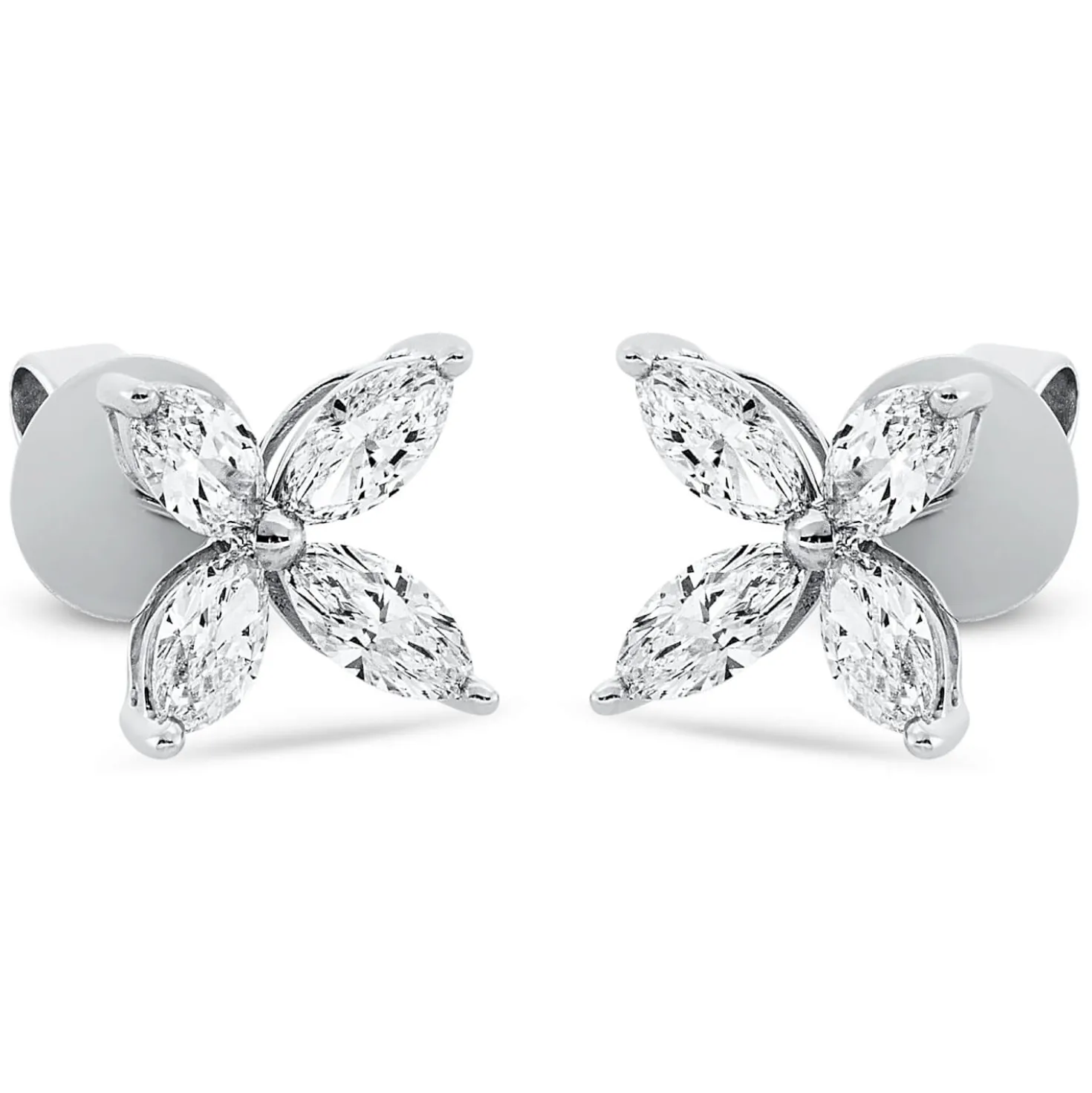 Ohrstecker Blumen 750 Weißgold 8 Diamanten Navette-Schliff 1,28ct TW-SI 9,2x9,2mm
