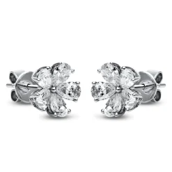 Ohrstecker Blumen 750 Weißgold 10 Diamanten Tropfen-Schliff 1,91ct TW-SI 9,6x9,5mm