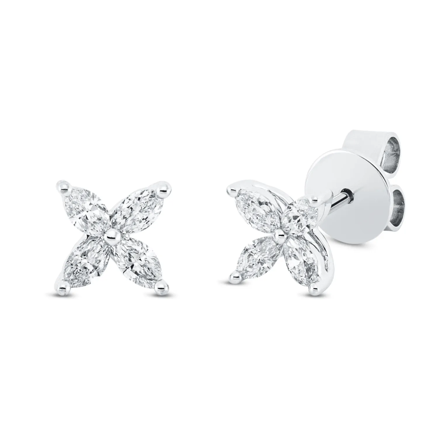 Ohrstecker Blume 750 Weißgold 8 Diamanten Navette-Schliff 0,47ct TW-VSI/SI 6x6mm
