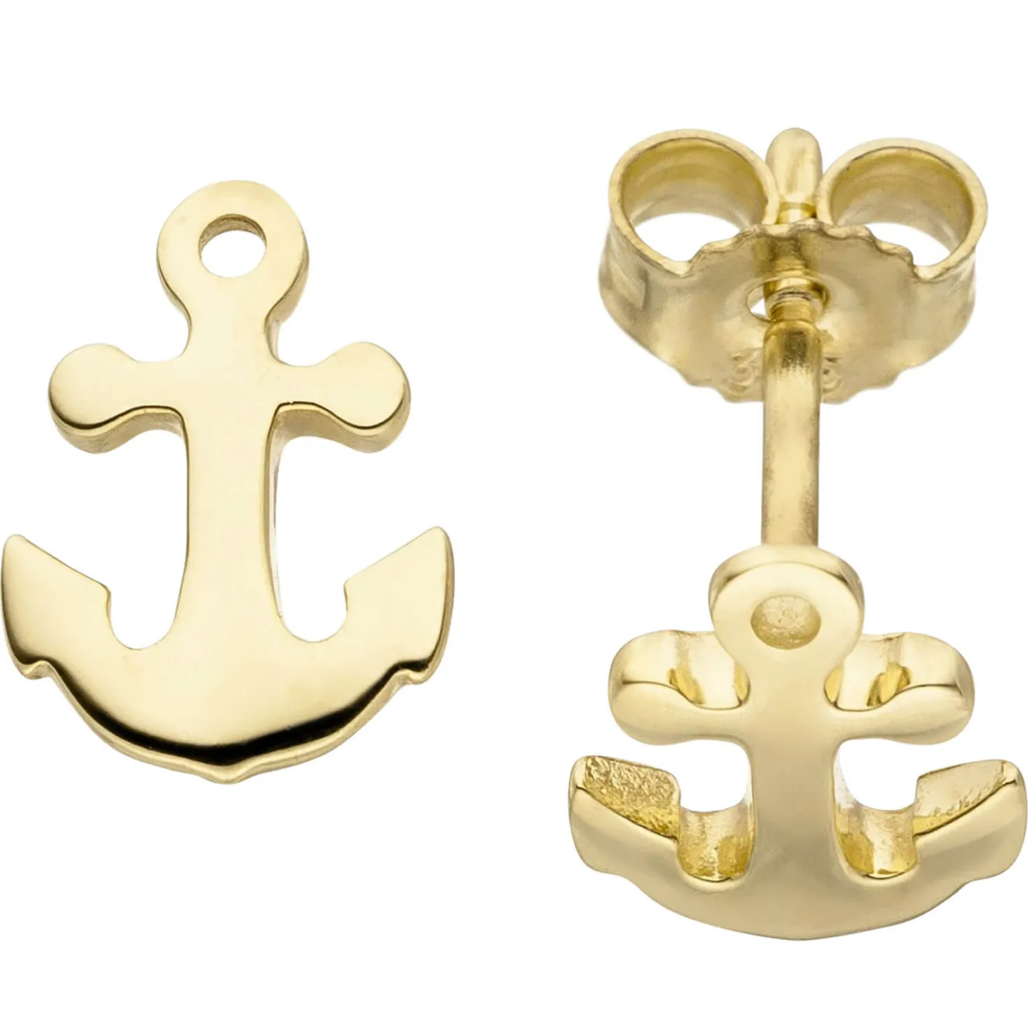 Ohrstecker für Kinder Ohrringe, Anker Yachtanker aus 375 Gold Gelbgold