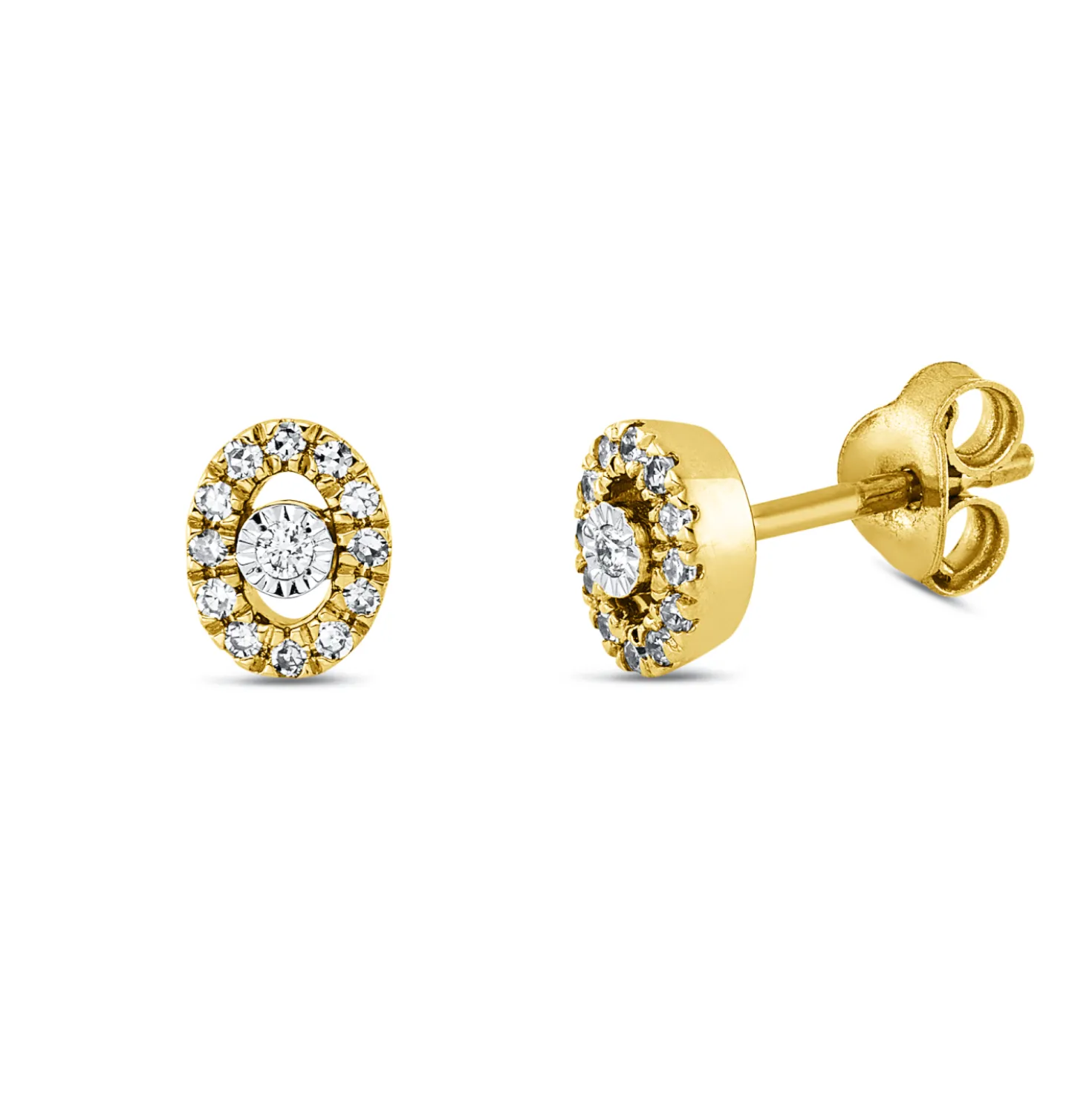 Ohrstecker 750 Gelbgold 2 Brillanten 0,02ct TW-SI 24 Diamanten 0,1ct TW-SI 6x4,7mm