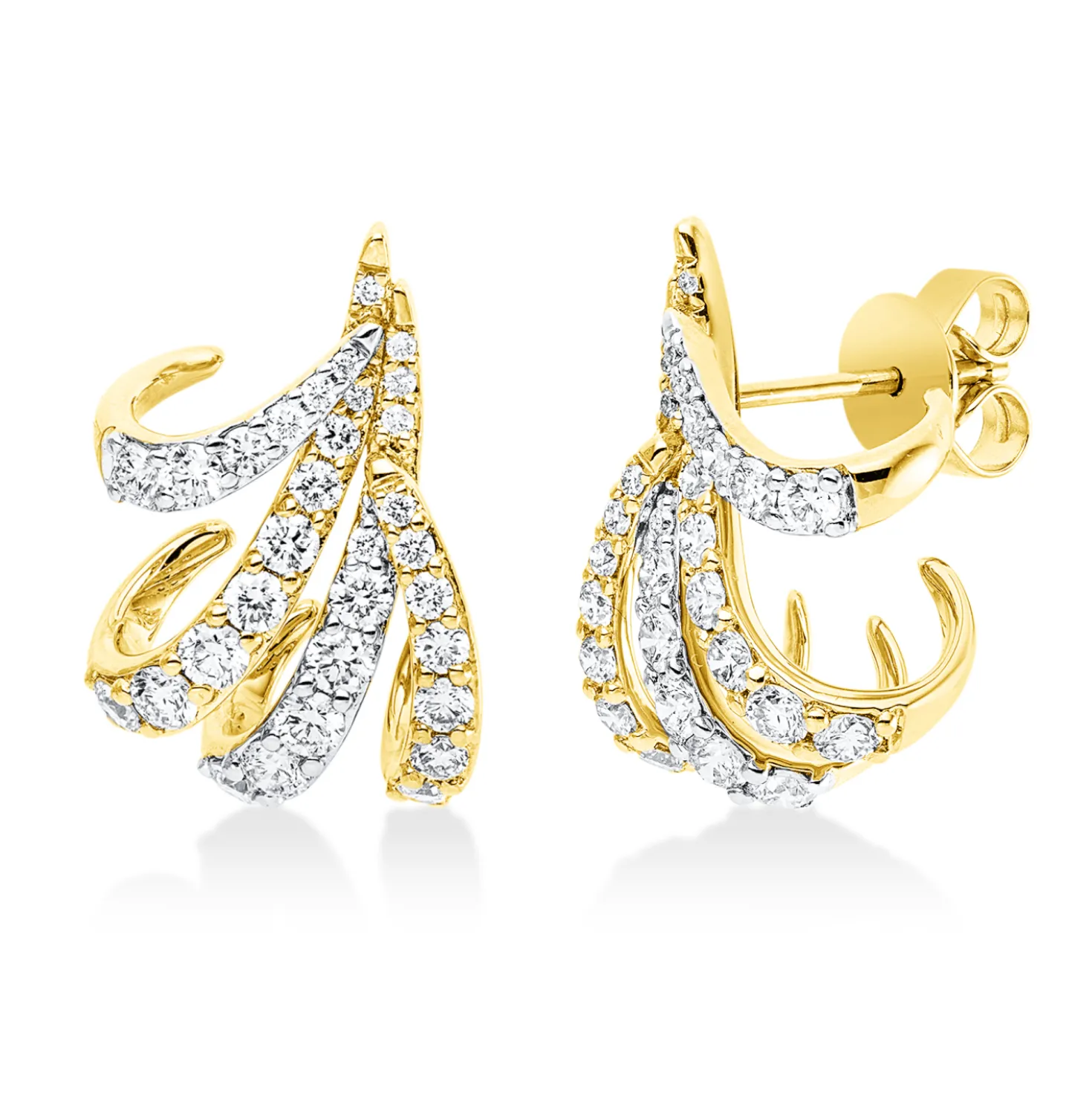 Ohrstecker 750 Gelbgold 62 Diamanten 1,53ct TW-SI 20,1x13,5mm Fassung rhodiniert