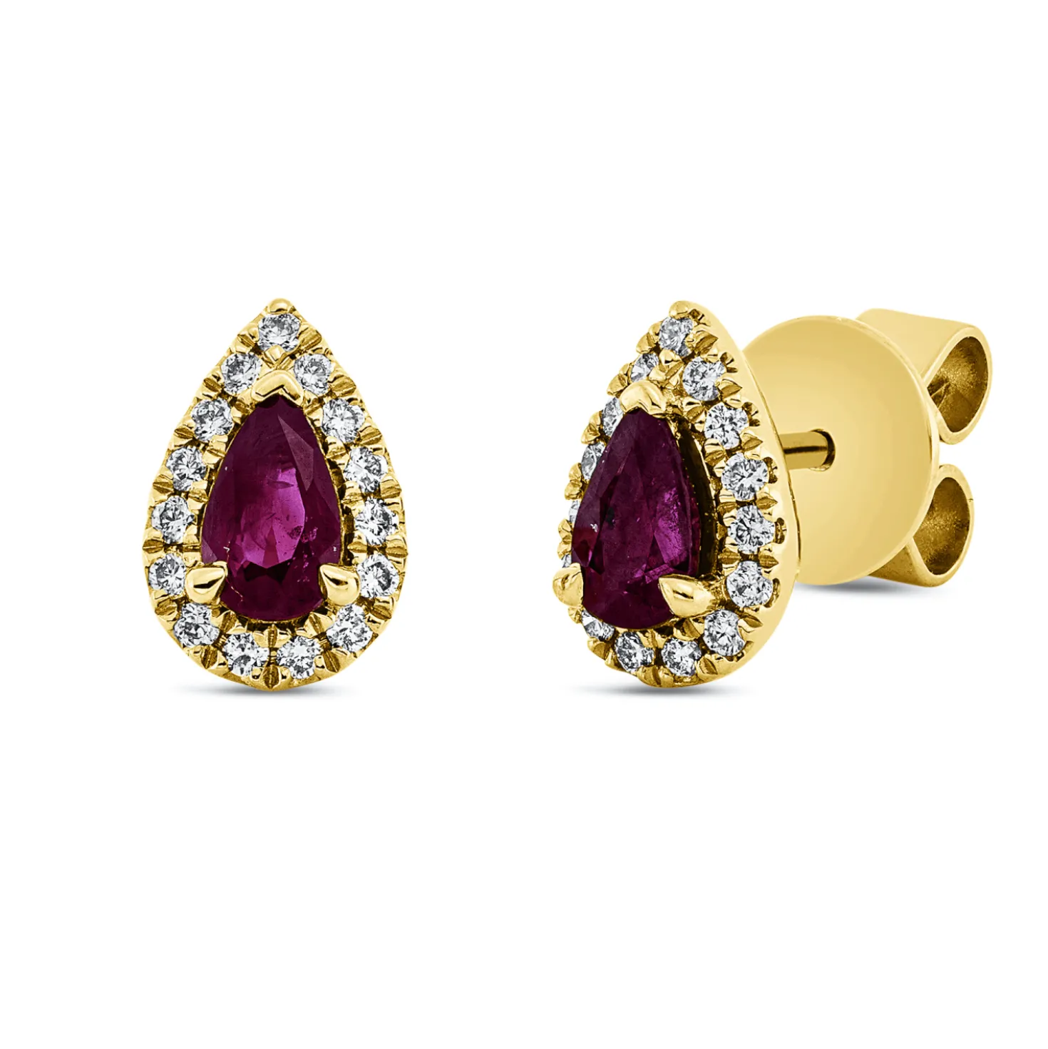Ohrstecker 750 Gelbgold 2 Rubine 0,46ct rot 30 Brillanten 0,14ct TW-SI 8,5x5,7mm