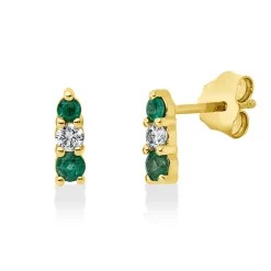 Ohrstecker 750 Gelbgold 4 Smaragde 0,19ct grün 2 Brillanten 0,11ct TW-SI 8,3x2,6mm