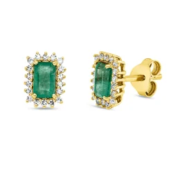 Ohrstecker 750 Gelbgold 2 Smaragde 0,6ct grün 36 Diamanten 0,14ct TW-SI 7,7x5,8mm
