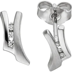 Ohrstecker Goldohrringe mit 6 Diamanten 0.04Ct teil 585 Gold Weißgold