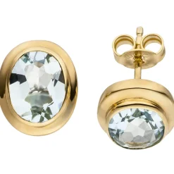 Ohrstecker Goldohrstecker 585 Gelbgold Aquamarin oval hellblau Ohrschmuck