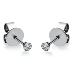 Ohrstecker 750 Gold Weißgold 2 Diamanten Brillanten 0,10 Ct. Zarge Ø2,5mm